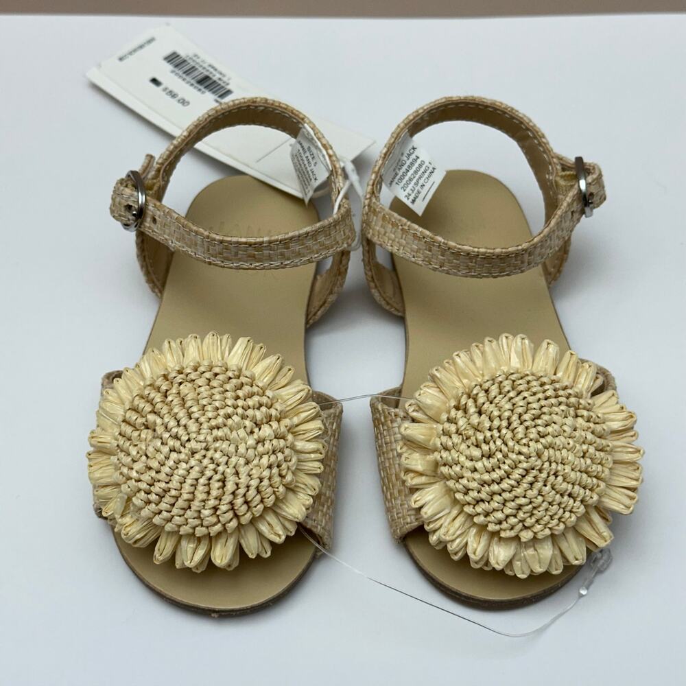 Janie and Jack Size 5 Toddler Baby Girls Straw Sun Flower Espadrille Sandals